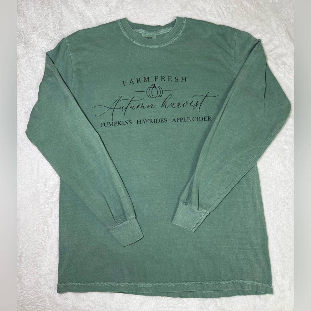 Comfort Colors Farm Fresh Autumn Harvest Long Sleeve Tee - Sage Green